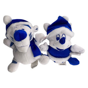 Vtg Disney Winter Wonderland Mickey Mouse & Tigger Plush Lot Blue White Retired